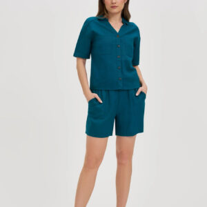 Bawełniano-lniane szorty zielone