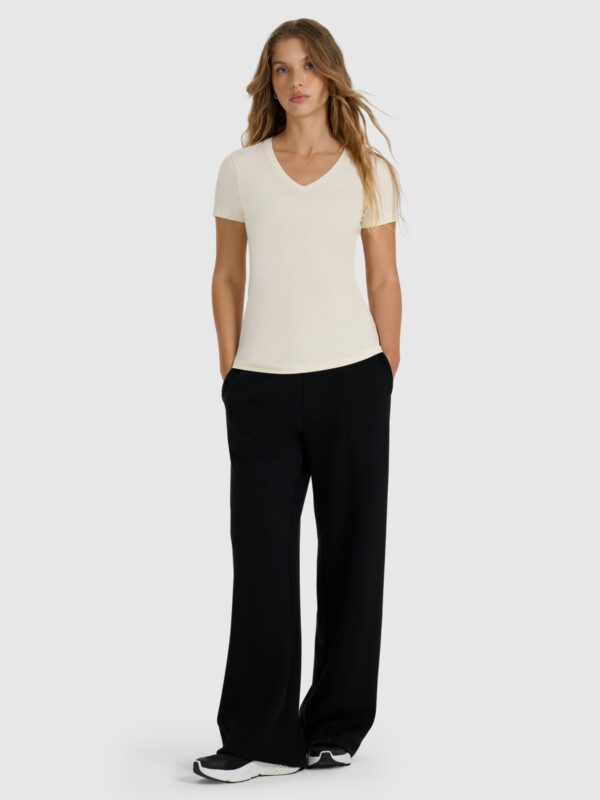 4F T-shirt slim gładki damski - beżowy