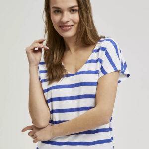 Bluzka w cienkie paski z krótkimi rękawami niebieska