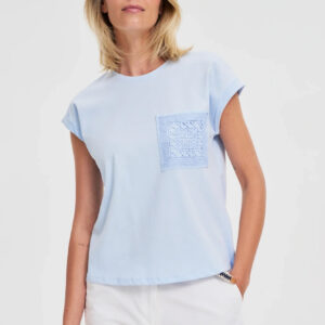 Bawełniany t-shirt z kieszonką błękitny