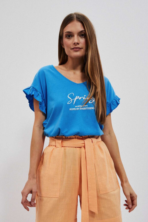 96a0576325575fcced7ed2b4ff7273ee558a67e1 Bluzka z napisem i falbaną na rękawie