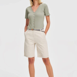 Bawełniane szorty z paskiem beżowe