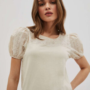 Bluzka z bufiastymi rękawami piaskowa