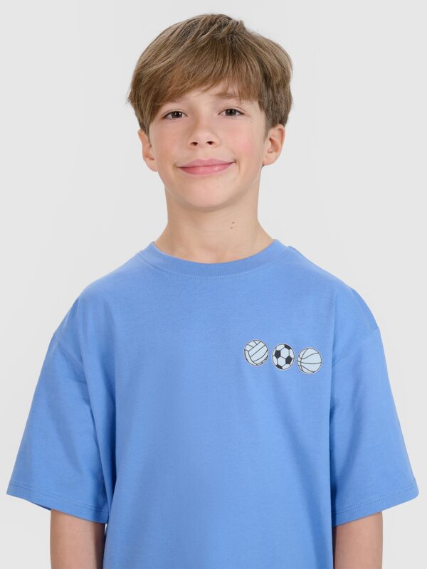 97ab3970b5f0992f3c157809809cf1ace7718669 4F T-shirt oversize z nadrukiem chłopięcy - niebieski 146 (10-11 lat)
