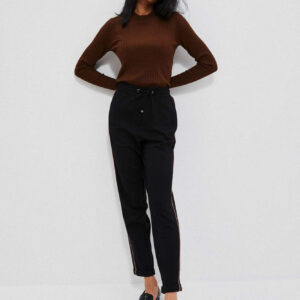 Spodnie z lampasami i wiązaniem w talii czarne