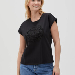 Bawełniana bluzka z aplikacją czarna