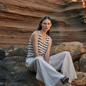 Lniane spodnie w paski białe