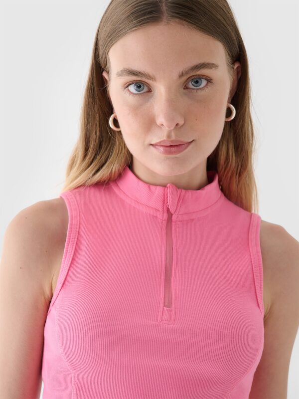 4F Top slim z prążkowanej dzianiny damski - różowy