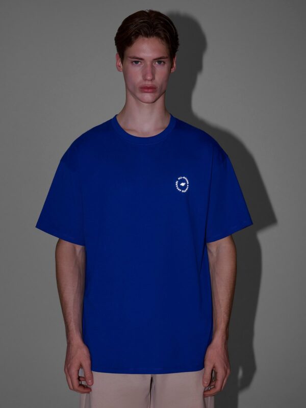 4F T-shirt oversize z nadrukiem męski - niebieski