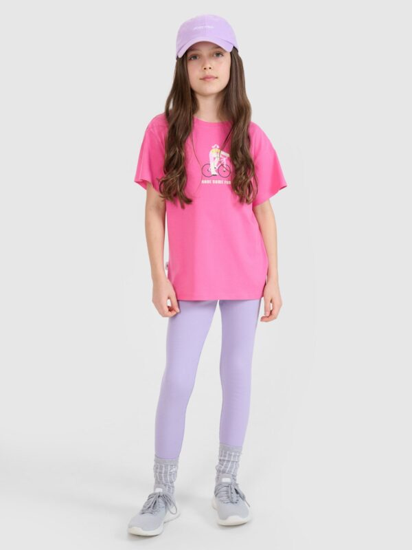4F T-shirt regular z nadrukiem dziewczęcy - różowy 158 (12-13 lat)