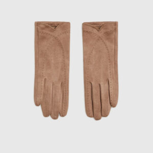 Eleganckie rękawiczki z imitacji zamszu beżowe