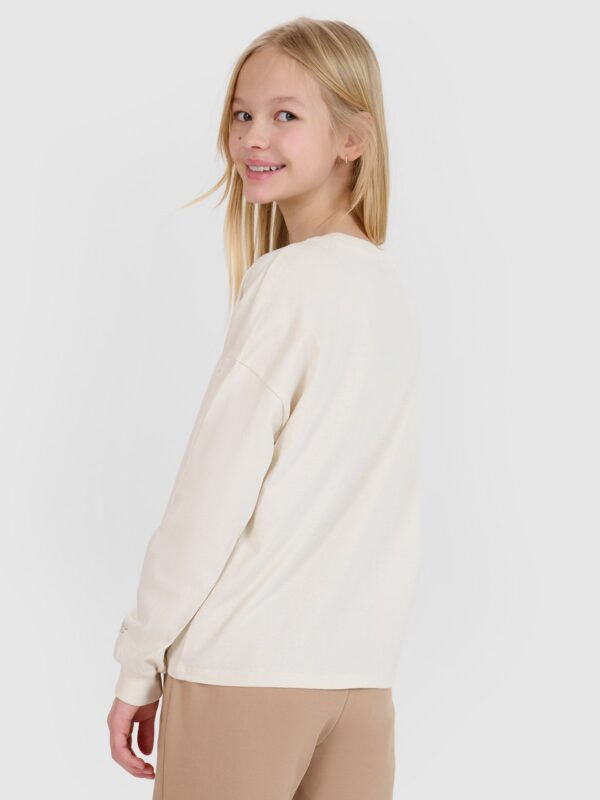 999ce07fba9f6a3869807839a2c8355d2493160f 4F Longsleeve oversize gładki dziewczęcy - beżowy 146 (10-11 lat)