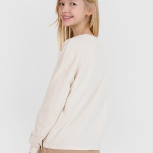 999ce07fba9f6a3869807839a2c8355d2493160f 4F Longsleeve oversize gładki dziewczęcy - beżowy 146 (10-11 lat)