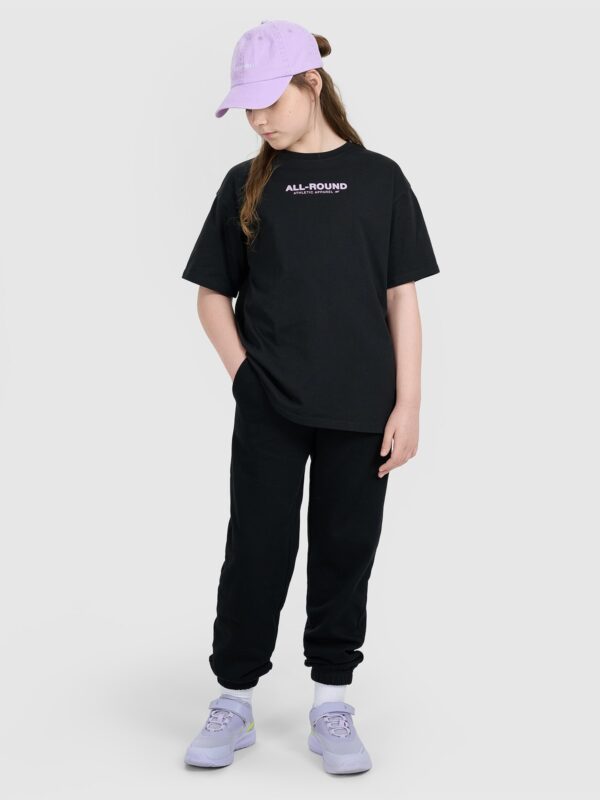 9a109bc778002ae7452339fbc20cfba3844f3f64 4F T-shirt oversize z nadrukiem dziewczęcy - czarny 158 (12-13 lat)