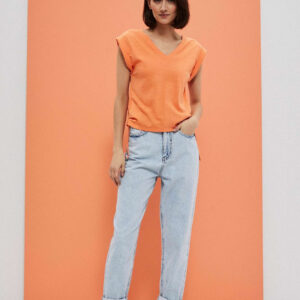 Bawełniana bluzka ze ściągaczem łososiowa