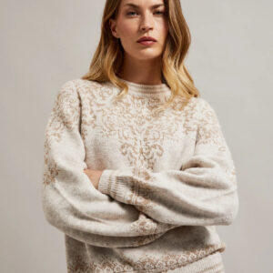 Sweter ozdobiony błyszczącą nitką beżowy