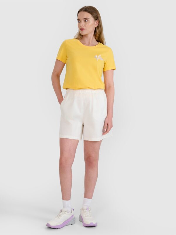 4F T-shirt regular z nadrukiem damski - żółty