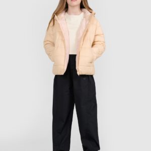 4F Kurtka puchowa z wypełnieniem syntetycznym dziewczęca - beżowa 128 (7-8 lat)