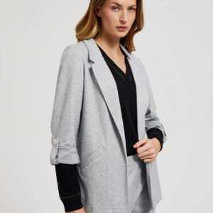 9c3894d11881b732e679531c771d7414762f2994 Marynarka bez zapięcia z podwijanymi rękawami szara