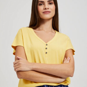 Bluzka z guzikami na dekolcie żółta