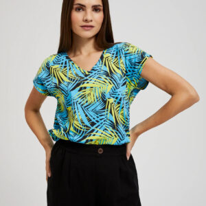 Bluzka w tropikalny wzór turkusowa