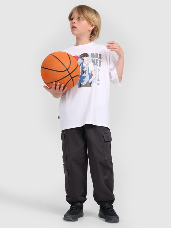 4F T-shirt oversize z nadrukiem chłopięcy - biały 122 (6-7 lat)