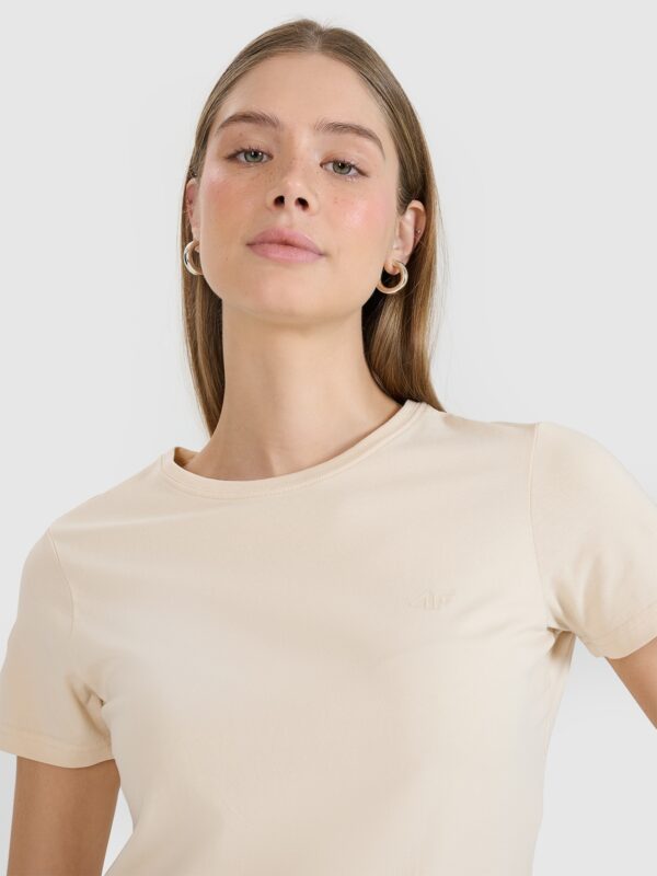 4F T-shirt slim gładki damski - beżowy