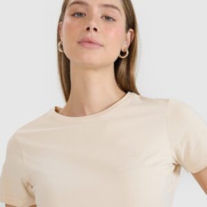 4F T-shirt slim gładki damski - beżowy