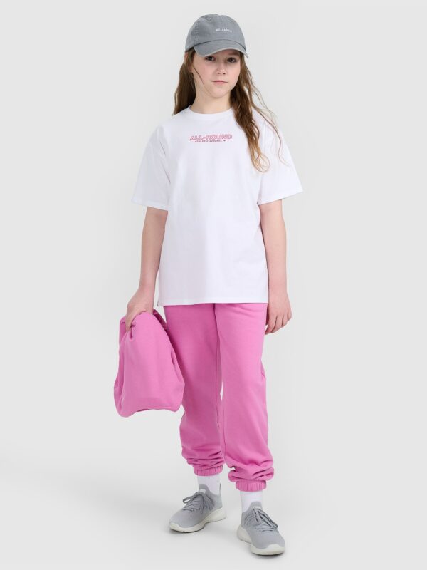 4F T-shirt oversize z nadrukiem dziewczęcy - biały 128 (7-8 lat)