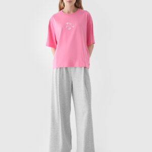 4F T-shirt oversize z nadrukiem damski - różowy
