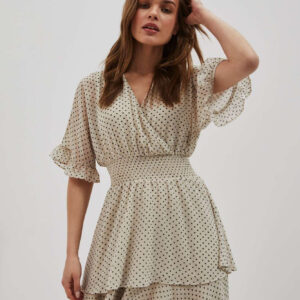 9efa8246d5f10dac929b5e4e8d46410cbb09bb21 Sukienka w groszki z falbaną piaskowa