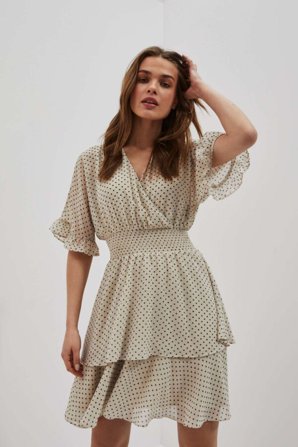 Sukienka w groszki z falbaną piaskowa