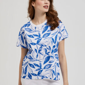 9f93d584ec07c72bf5612346f0f394c05a33fbf3 Bluzka z nadrukiem liści niebieska