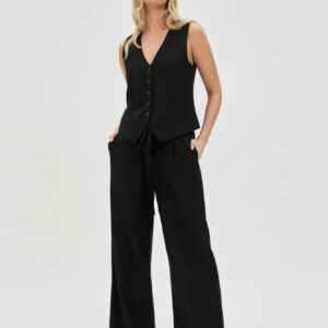 a110527318a9c24c4552b42218675b5e281636c9 Lniane spodnie z szerokimi nogawkami czarne