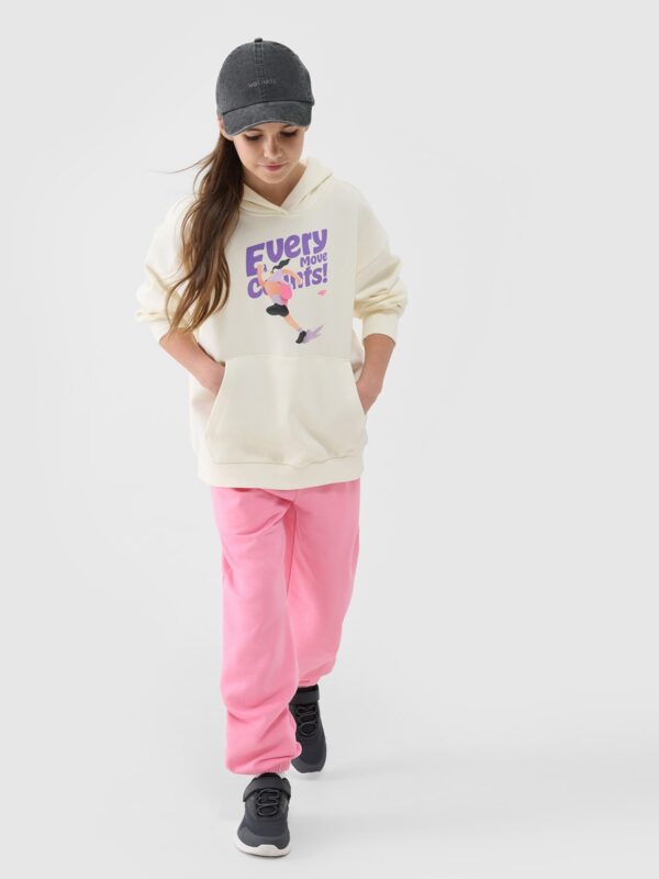 4F Bluza dresowa nierozpinana z kapturem dziewczęca - biała 128 (7-8 lat)