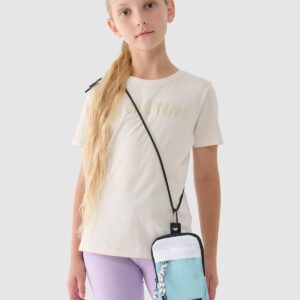 a1567730b20ee4a9474faf90455af9bdcb1c1be0 4F T-shirt z nadrukiem dziewczęcy - beżowy 122 (6-7 lat)