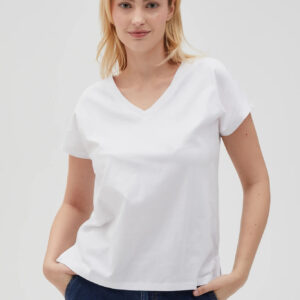 a1e2760163c00e87820689e6d428cf126e4bde72 Bawełniny t-shirt z dekoltem w serek biały