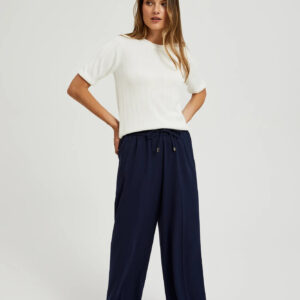 Spodnie z szerokimi nogawkami i wiązaniem w pasie granatowe