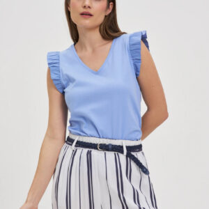 Bluzka z falbankami na ramionach błękitna