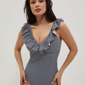 a3d65597f49599ee304f581bec4dcf261beb3c0b Jednoczęściowy strój kąpielowy z falbaną na dekolcie czarny