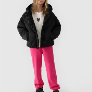 4F Kurtka puchowa z wypełnieniem syntetycznym dziewczęca - czarna 122 (6-7 lat)