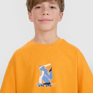 4F T-shirt oversize z nadrukiem chłopięcy - pomarańczowy 158 (12-13 lat)