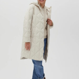 a6124896a140d0236b4ad5fe7bcdee8156620580 Długa, pikowana kurtka z kapturem beżowa