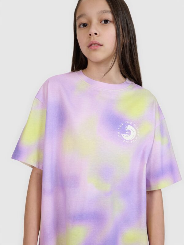 4F T-shirt oversize z nadrukiem dziewczęcy - fioletowy 146 (10-11 lat)