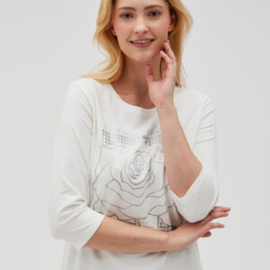 Bluzka z nadrukiem i rękawami 3/4 biała