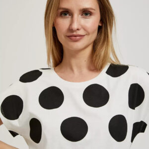 a6f27c200720650d5cbaafd50fc3ba1a1a06aa97 Bluzka w duże kropki z okrągłym dekoltem biała