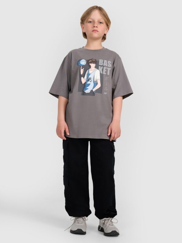 a83c7b67cf0e4817dc14a73d6cf5bfb4c6fc612d 4F T-shirt oversize z nadrukiem chłopięcy - szary 158 (12-13 lat)