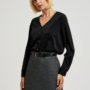 Gładka koszula z ozdobnymi guzikami czarna