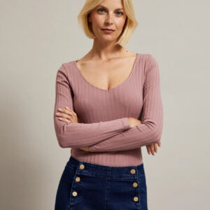 Prążkowana bluzka z dekoltem w serek