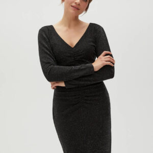 Dopasowana sukienka ozdobiona metaliczną nitką czarna